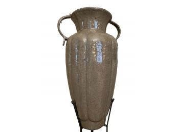 Large Decorative Vase On A Wrought  Iron Base.  53' Tall. 2 Of 2