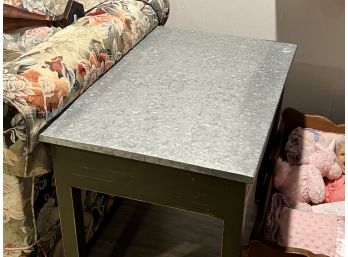 A Metal Wrapped And Wood End Table