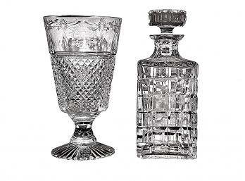 Stuart Crystal Gleneagles Vase And A Cut Glass Decanter