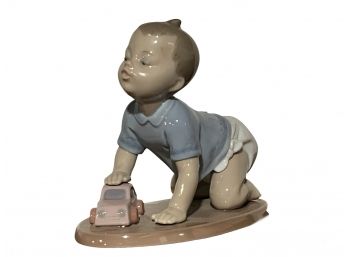 Porcelain Lladro- Boy With Car