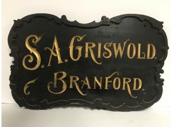 Gorgeous Antique Hand Carved And Painted S.A. Griswold Branford Sign