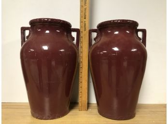 2 Large Burgundy Ceramic Vases