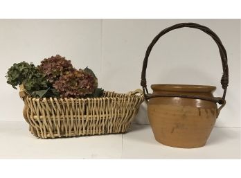 Hydrangea Wicker Basket & Clay Pot Wicker Handle