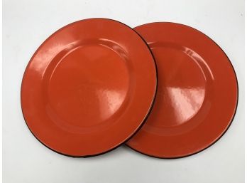 2 Vintage Enamel Plates
