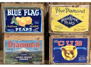 4 Vintage Colorfully Labeled Pear Crates