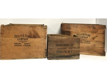 3 Vintage Philip A Hunt Co Wooden Crates