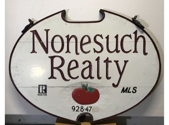 Double Sided 'Nonesuch Realty'  Heavy Wooden  And Steel Framed Sign