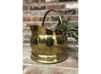 Brass Tone Ash Bucket With Silk Floral Pieces