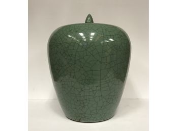 Gorgeous - Very Heavy Green Ginger Jar Beautiful Glaze/pattern Inside And Out