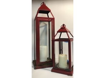 2 Red Lantern Style Candle Holders