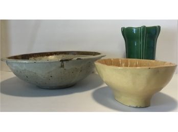 McCoy Green Vase / Yellow Corn Bowl / Brown Bowl Debra Stewart
