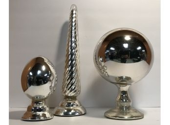 3 Silver Glass Decorative Pieces