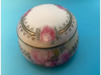 Vintage Blush Roses Bavaria Round Dresser Box