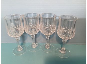 Vintage Set Of Four (4) Crystal D'Arques Stemmed  Wine Glasses