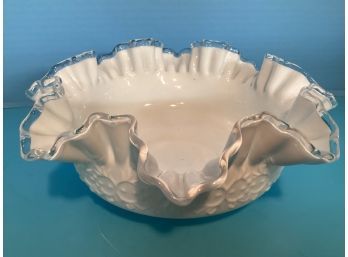 Vintage Fenton Spanish Lace Silver Crest Ruffle Rim Bowl (8 Inches In Diameter)