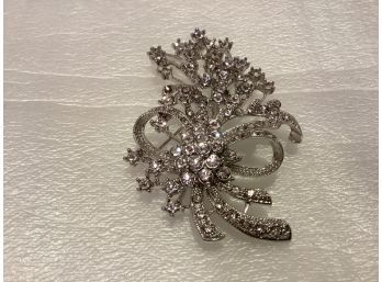 Large Silver Tone Rhinestone Bling Dress Pin