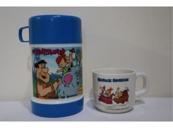 1986 Flintstones Cup And 1989 Flintstones Thermos