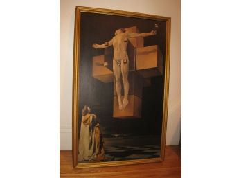 Vintage Salvador Dali Print On Board 'Corpus Hypercubus' Christ On Cross