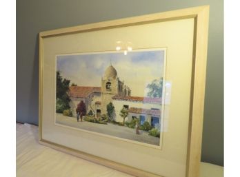 James Haughey Signed Carmel Mission Church Watercolor
