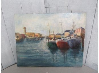 Original Oil Painting On Canvas Sailboats Nautical Theme