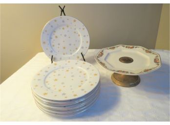 8 Retroneu Winter Nights Stars Salad Plates And A Ceramic Pedestal Dish