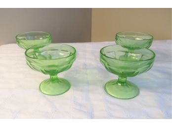 Set 4 Green Depression Federal Glass Sherbet Bowls