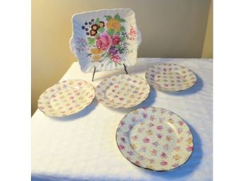 Vintage Chintz Salad Plates And English Posy Serving Plate