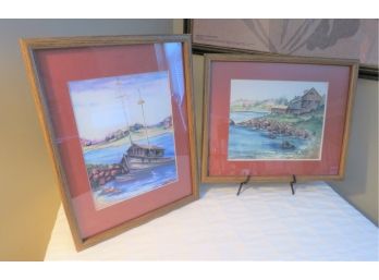 Pair Of Signed Nautical Seascapes Watercolors In Frames