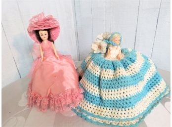 Two Vintage Crochet And Southern Belle Boudoir Dolls