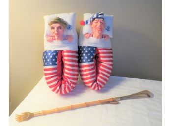 Nancy And Ronald Reagan Gag Slippers And A Bamboo Shoe Horn