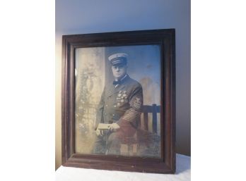 Antique Military Officer Portrait Photo In Wood Frame