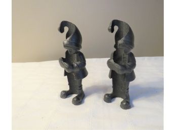 Pair Of Black Cast Iron Gnome Elf Taper Candle Holders