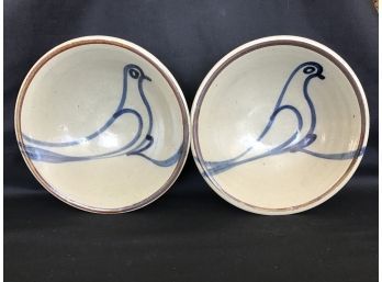 Pair Of Mexican Stoneware Bird Bowls