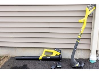 Ryobi ONE 18-Volt Lithium-Ion Cordless String Trimmer/Edger And Jet Fan Blower Combo Kit