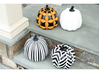Four Decorative Wood Pumpkins