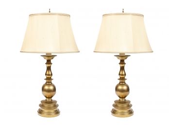 Pair Of Burnished Brass Column Table Lamps