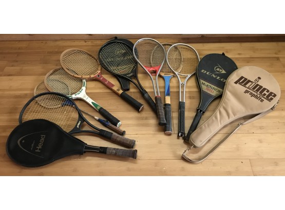 Group Of Mostly Wood Tennis Rackets, Some Vintage, Wilson, Dunlop