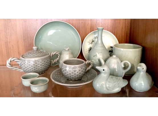 Miscellaneous Group Of Celedon Green Ceramic & Porcelain Items- 11pieces