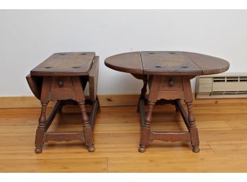 Two Vintage Drop End Side Tables With Drawers