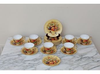 Ansley Teacups, Saucers & Plates, Orchard Gold Pattern - 23 Pieces