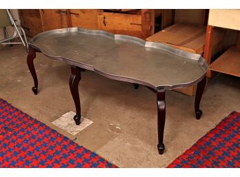 Interesting Shaped Metal Top Troth Table On Folding Wood Base