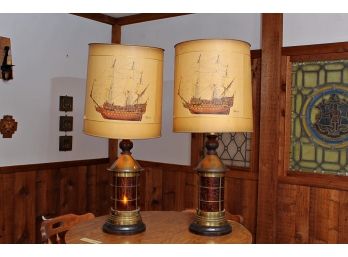 Pair Vintage Shiops Lanterns Mounted As Lamps