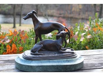 Bronze Sculpture Of Two Greyhounds, After Barye