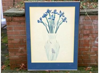 Custom Matted & Framed Print Blue Iris In A Vase