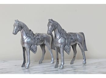 Two Metal Standing Horses