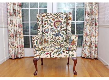 Vintage Crewel Upholstered Wing Chair By Hickory Chair Company