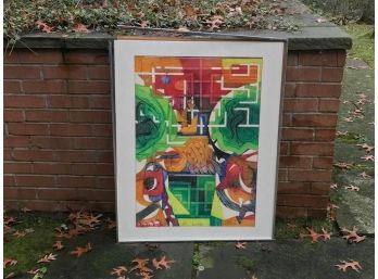 Custom Framed And Matted Abstract Colorful Lithograph