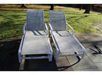 Pair White Brown Jordan Lounge Chairs