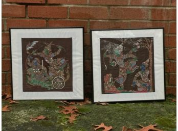 Pair Thai Paintings On Silk, Custom Framed And Matted