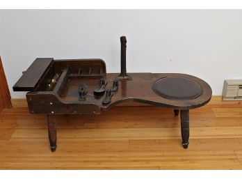 Vintage Shoemakers Work Bench With Metal Shoe Molds